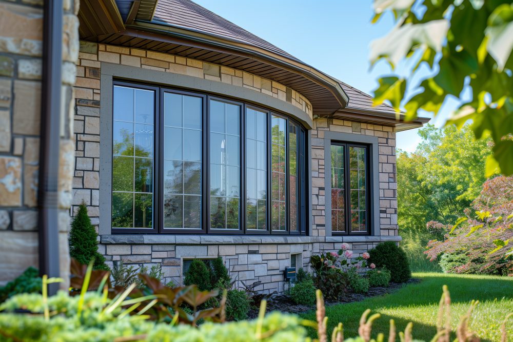 Black Bow Vinyl Window In A Brick House, Exterior View